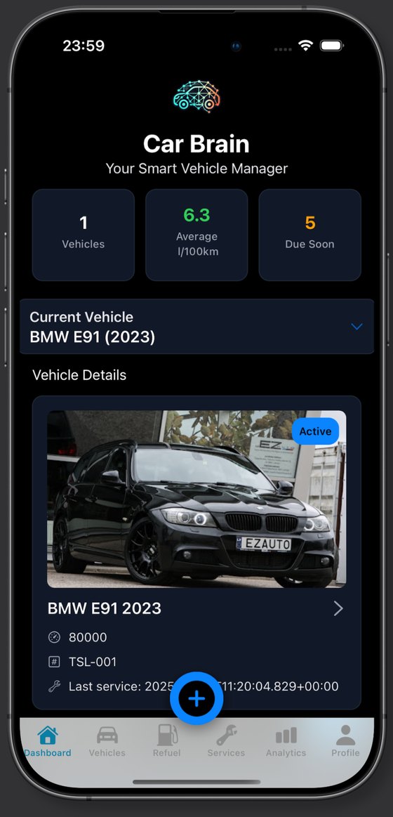 Car Brain home screen for the current car